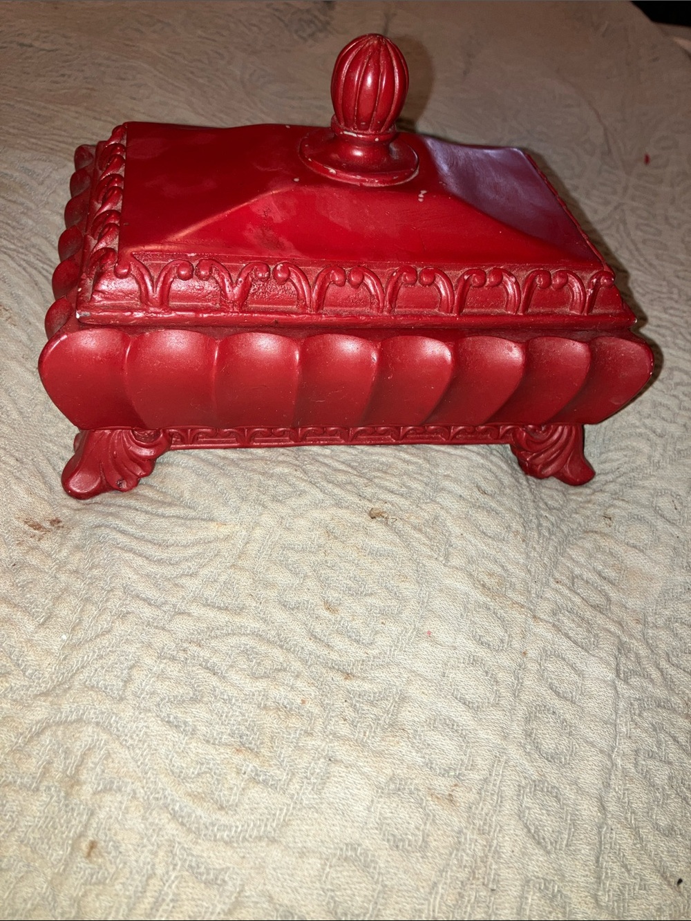 Red Decorative Jewelry Box with Ornate Feet - Unbranded
